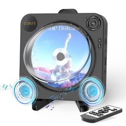 CD Player Portable, Bluetooth CD Player with Speakers DESOBRY Small CD Player for Home with Remote Control FM Radio Digital Screen Headphone Jack, Wall CD Player Support AUX USB, Black image 1