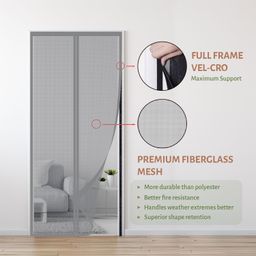TurtleGrip Fiberglass Door Mosquito Net with Full Frame Hook & Loop (205x90cm, Grey) image 3