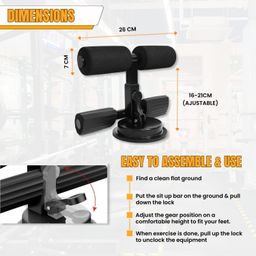 ALMAND Portable Sit-Up Bar with Foam Grips, 3 Mods Adjustable Height, Ab Exercise with Double Suction Cup Sit-Up Bar for Abdominal Exercise Leg, Arm Muscle Training (Black) image 2