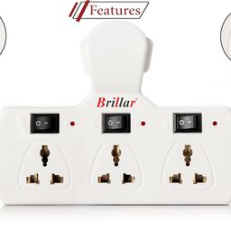 brillar Multiplug Extension Board with 3 Sockets, Individual Switches, Led Indicators and Protection Fuse Multiplug with Universal Sockets, 240 Volts image 2
