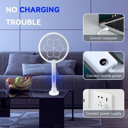 us1984 3 in 1 Electric Fly Swatter Bug Zapper Racket Dual Modes Mosquito Killer lamp with Purple Mosquito Light Type-C Rechargeable, Auto Killer Mode for Indoor Home Office Outdoor (White) image 4