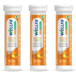 Wellfa Reload Tablets | Pack of 3 | Electrolytes |Caffeine | Probiotic | Instant Energy Boost | Rehydration | Improved Gut Health | Orange Flavor - 16 Effervescent Tablets image 1
