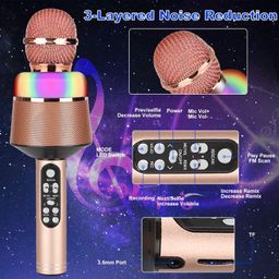 VRJTEC Handheld Karaoke (Rose Gold– Color) Mic with Inbuilt Bluetooth Speaker, Clear Sound Quality Recorder, Colorful Lights & Long Play Time Rechargable Microphone for Parties, Singing, Presentation image 5