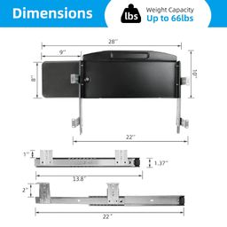 Implemental 28"Wx10"D Under Desk Mounted Keyboard Tray with Mouse Platform Steel Keyboard Tray Under Desk Slide with Rotational Mouse Platform, Black Keyboard Drawer Desk Extender image 3