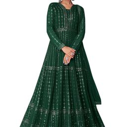 glammer fashion faux georgette with heavy embroidery and sequence work multi color designer anarkali gown for women's image 1