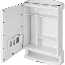 Amazon Basics Plastic Multipurpose, Wall-Mounted Storage Cabinet with Mirror, Small (White) image 4