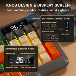 Ant Esports MK801 V2 Pro Wireless Mechanical Membrane Backlit Gaming Keyboard 94 Keys 2.4G/Bluetooth Mode Compact Numeric Pad RGB Keyboard for Home Internet Cafe Game Room Office_ Grey, Beige, Orange image 3