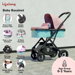 Lifelong Cuppy Baby Strollers 0 to 3 Years - 5 in 1 Stroller/Pram, Car Seat, Bassinet & Carry Cot - Sturdy Stroller with Bottle Holder & Mosquito Net | Foldable & Pram with European Safety Certified image 4