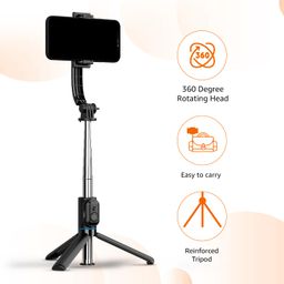 Amazon Basics Selfie Stick with Detachable Phone Clip | 107 cm Extendable | Remote Control | Compatible with Mirrorless/Action Camera, Ring Light, Gopro | Ideal for Selfies, Vlogging, Black image 2
