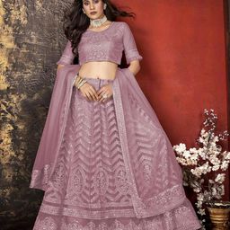 zaalima fashion with z logo Amazon Brand-Women's Net Embroidred Lehenga Choli And Dupatta Set (Free Size) image 4