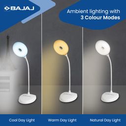 Bajaj Softlite LED Multi-CCT 3 in 1 Color Modes Table Lamp | 360 Degree Rotating Head | Feather Touch Operation | 1 Year - Warranty | Upto 4 Hours Backup Time (Pack of 1, White) image 3