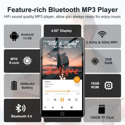 Fanvace 144GB MP3 Player with Bluetooth and WiFi, Android 13 OS MP3 & MP4 Players with 4" Touchscreen and Speaker, Spotify Music Players with Pandora, Audible, Amazon Music, Play Store image 4