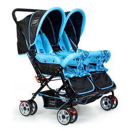 Mee Mee Twin Baby Stroller & Pram Easy Foldable with Adjustable Seating Positions | Age 0-2 yrs & Weight Upto 30 Kg Twins Buggy with Swivel Wheel, 3 Point Safety Belt, Multi Recline Position (Blue) image 1