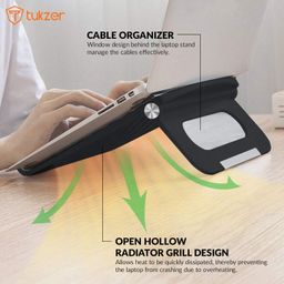 Tukzer Foldable Laptop & Tablet Stand Riser for Laptop/MacBook/Notebook Up to 15.6-Inches, with Multi-Angle Adjustment, Lightweight & Ergonomically Designed (Black) image 5