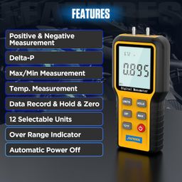 AUTOOL Digital Manometer, HVAC Gas Pressure Tester, Dual-Port, Handheld, Temperature & Pressure Measurement, ABS Material, LCD Backlight, High Resolution, Storage Function, 3-Year Warranty image 2