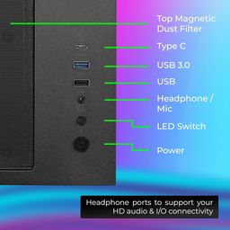 ZEBRONICS Argo Cube Form Factor Gaming Cabinet with Micro ATX, ITX, 2X 120mm Side + 120mm Rear Fan (ARGB Inner Glow), Tempered Glass Front & Side Panel, Type C(Black) image 5