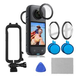 ZODUCT Insta 360 One X3 Dual Lens with Plastic Hard Case Sticky Tempered for Insta360 Action Camera Dust Proof, Anti-Strach Protective Frame Screw Hole Tripod Adapter Camera Mount (X3 Lens + Cover) image 1