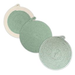 Encasa XO Round Trivet Mats for Hot Dishes with Hanging Loop | Sage Combo - Set of 3 with 18 cm Diameter | Cotton Round Thick Heat Resistant Pot Holders | Use Hot Pads Plate Mats for Hot Pots & Pans image 1