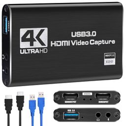 lyrat Capture Card, Video Capture Card 4K 1080P 60FPS, HDMI Capture Card Switch, Game Capture Card USB 3.0 for Live Streaming Video Recording, Screen Capture Device Work with PS4/PC/OBS/DSLR/Camera image 1