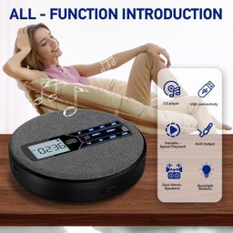 M-Amazup CD Player Portable, Rechargeable Portable CD Player with Dual Speakers and Anti Skip,CD,USB,AUX,LCD Display,Backlit Button,5 EQ,A-B Repeat,10 Speeds for Home Car Fabric Black image 2