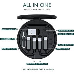 Multifunctional Cable Conversion Head Portable Storage Box, Multi-Type Charging Line Convertor USB Type C Adapter Tool Contains Sim Card Slot Tray Eject Pin, Phone Holder (Multi-Colour) image 2