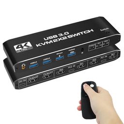 MICROWARE 2x2 HDMI kvm switch 4K 60Hz Dual Monitor KVM HDMI Extended Display USB KVM Switcher 2 in 2 out for 2 Computers Share 2 Monitors image 1