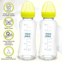 Mee Mee Premium Glass Feeding Bottle with Eazy-Flow Technology, Anti-Colic Valve,Anti Slip,BPA-Free Baby Feeding Bottle for Babies & Toddlers(Green, 240Ml,Pack of 2) image 3