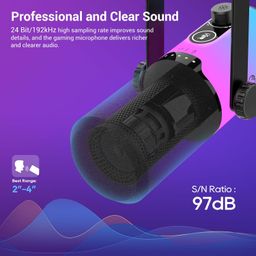 FDUCE USB/XLR Gaming Dynamic Microphone for Podcast Recording, PC Computer Gaming Streaming Vocal Mic with RGB Light, Mute Button, Gain Knob,Headphones Jack, with Boom Arm (D20+) image 2
