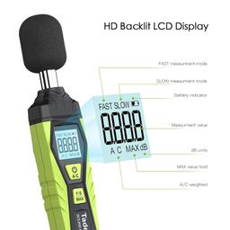 Tadeto Digital Sound Level Meter - Portable Decibel Meter 30dB to 130dB MAX Data Hold With LCD Display Backlight A/C Weighted for Home Factories image 3