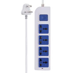 Digway 4+1 Power Strip with Master Switch, 4 International Sockets Extension Board, Thermal Protection, 10 AMP Output, 2.50 Meter Cord Length, Power Indicator, Extension Board for Board (White,Blue) image 1