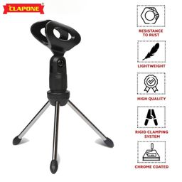 CLAPONE Mic Stand Desk Angle Adjustable Table Tripod Microphone Holder Portable Desktop Stands Includes Universal Mini Tripod Desktop Microphone Stand with Clip Adjustable image 3
