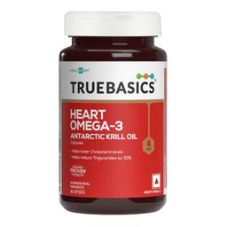 TrueBasics Heart Omega 3 Antarctic Krill Oil (30 Capsules)|With Clinically Researched 100% Pure Krill Oil|For Healthy Heart,Reduces Cholesterol & Triglycerides,1 Count image 1