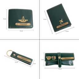 modefe Personalized All-in-One Combo Gift for Men, 4 Pieces Set Green Color Customized Wallet for Men, Key Chain, Spec Cover, and Passport Cover with Name and Charm - Birthday Gift for Men image 5