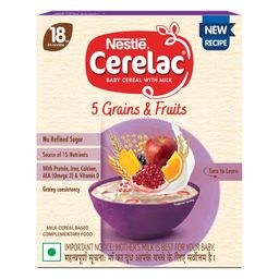 CERELAC Baby Food Cereal | No Refined Sugar | 5 Grains & Fruits for 18 to 24 Months Baby | Omega 3 Iron Protein Calcium Vitamin D for Babies | Instant Baby Food Cereal | 300g image 1