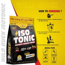 Wild Buck Isotonic Instant Energy Drink,Extended Workout Electrolyte Drink with Anabolic Stack 2:1:1 BCAA,Dextrose Monohydrate|833mg Electrolytes[32 Servings,Orange Flavor]Free Shaker,1000 grams image 5
