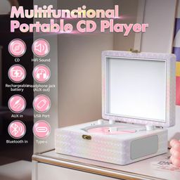 retroaudio CD Player Portable with Speakers Bluetooth Desktop Knit Retro CD Player for Home Rechargeble Battery Small Vintage CD Players with Bluetooth Input, USB Playback, AUX in, Headphone Jack, Remote Control image 2