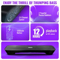 E GATE C201 | 16W Bluetooth Sound bar Speaker, Dual Drivers + Dual Passive Radiators for Extra bass, Upto 12 Hr Playback, Call Function, Bluetooth 5.3, Aux, mSD, USB, FM & TWS (Grey) - eGate Soundbar image 5