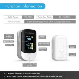 HealthSense Pulse Oximeter, SpO2 Fingertip Monitor with OLED Display, Audio Visual Alarm, Plethysmograph, Four Directional Display, 1 Year Warranty & Batteries Included - Accu-Beat FP 910 image 5