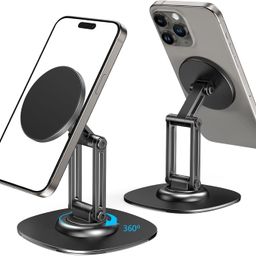 ADOFYS Magnetic Phone Stand for Desk with 360° Rotation, Aluminum Magsafe Phone Stand with Three-Hinge Adjustable & Foldable, Compatible with iPhone 16 15 14 13 12 Series and Android Phones image 1