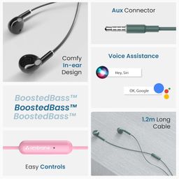 Ambrane Wired in Ear Earphones with in-line Mic for Clear Calling, 14mm Dynamic Drivers for BoostedBass, 3.5mm Jack, Multi-Functional Controller (Stringz 38 Lite, Green) image 2