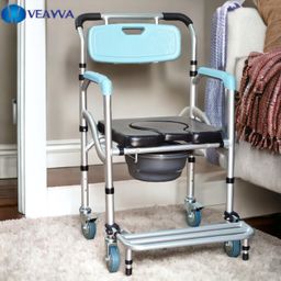 Veayva Toilet Commode shower Wheelchair foldable, Height adjustable Multifunctional Rolling bath Commode Chair & Removable Toilet, Complete alluminium frame image 3