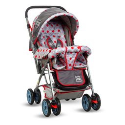 Mee Mee Little Explorer Baby Stroller/Pram for 0 to 3 Years, New Born/Kids, 5 Point Safety Harness, Adjustable backrest, 360 Swivel Wheel, Large Storage Basket, Reversible Handlebar Net (Modern, Red) image 1