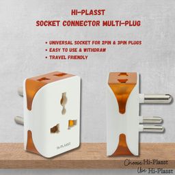 hi plasst pins n plugs Hi-Plasst Universal 3-Pin Multi Plug with Type D Socket – 2X 2-Pin & 1x 3-Pin Outlets, US/UK/EU to India Travel Converter Plug, 6A for International Devices (White & Orange) (Pack of 2pcs) image 5