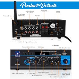 Pyle Home Audio Power Amplifier System - 2X40W Mini Dual Channel Mixer Sound Stereo Receiver Box W/ Aux, Mic Input - For Amplified Speakers, Pa, Cd Player, Theater Via Rca, Studio Use - Pta2 image 2