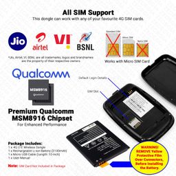 ZEORGIA 4G LTE Wireless Dongle with All Sim Network Support | Single Band Plug & Play Data Card with Up to 150Mbps WiFi Hotspot | 2100Mah Rechargeable Battery image 2
