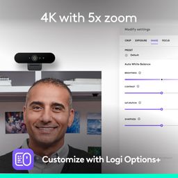 Logitech Brio 4K Webcam, Ultra 4K HD Video Calling, Noise-Canceling mic, HD Auto Light Correction, Wide Field of View, Works with Microsoft Teams, Zoom, Google Voice, PC/Mac/Laptop/Tablet, Black image 2