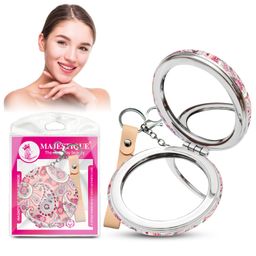 MAJESTIQUE Magnifying Round Mirror with Key Chain, Double-Sided Foldable Pocket Mirror for Makeup with 1X & 2X Magnifying Mirrors - 1Pc/Multicolour image 1