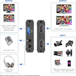 MICROWARE 4K Capture Card, Audio Video Capture Card with Microphone HDMI Loop-Out, 1080p 60fps Video Recorder for Gaming/Live Streaming/Video Conference, Works for Nintendo Switch/PS4/OBS/Camera/PC image 2