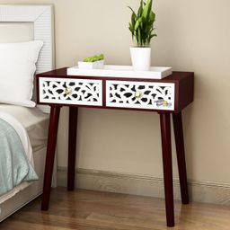 DDS Dream Decor Shoppee Bed Side Engineered Wood Table with 2-Drawer Jaali Design Nightstand, Accent Or End Table with Storage with Carving Design (Brown White) image 1