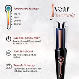 Urban yog MakeMeeBold Automatic Hair Curler| Easy Two-Way Curling Iron with 4 Temperature Settings | Anti-Scald Design, Quick Curls in 10-15 Min, Tangle-Free, Ceramic Coating, 360° Swivel Cord image 4